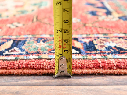 Tribal & Geometric hand-knotted wool runner in Red & Midnight Blue, 2'10" x 17'7" — SKU O02363 (view 6)