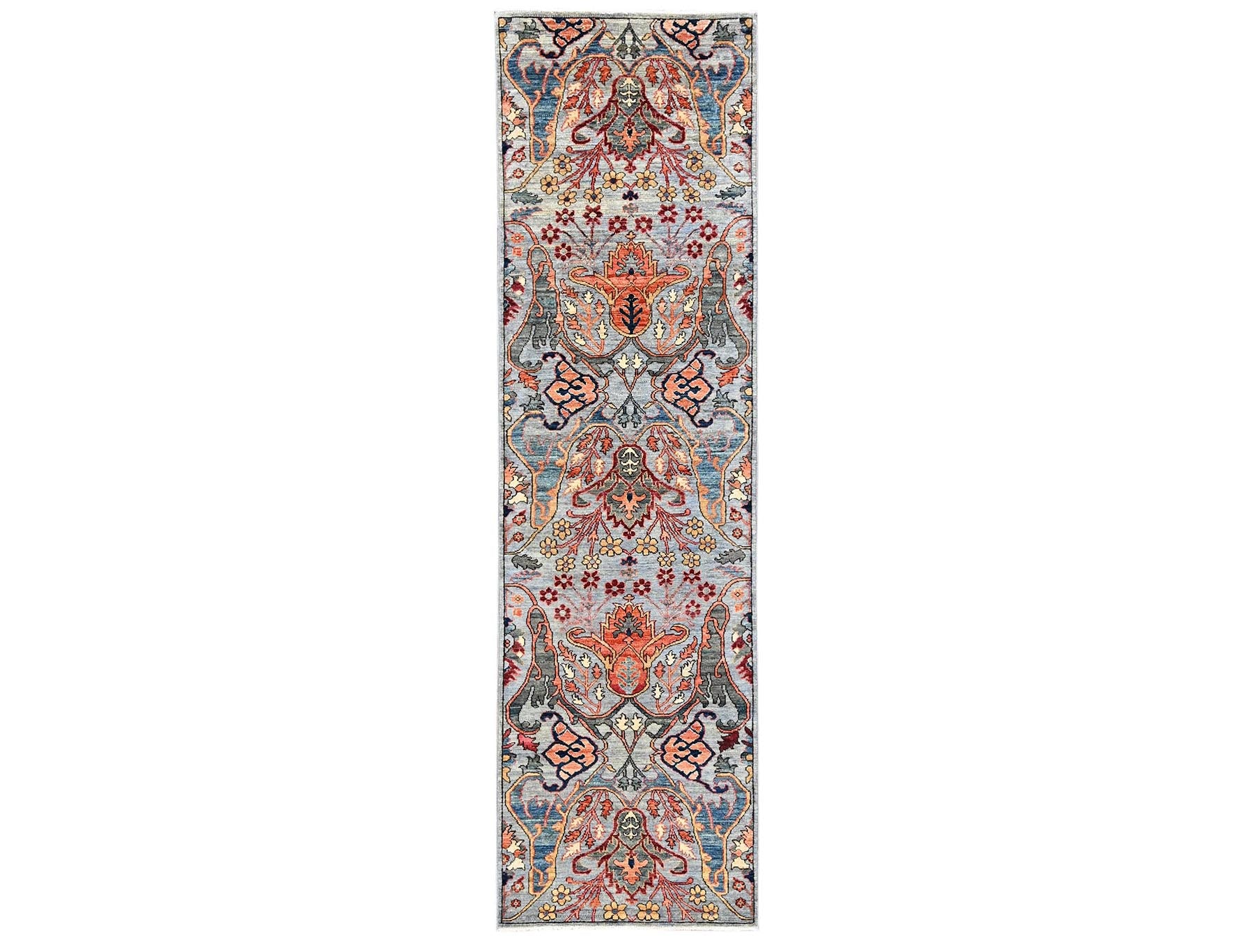 Tribal & Geometric hand-knotted wool runner in Gray, 2'8" x 9'9" — SKU O02364