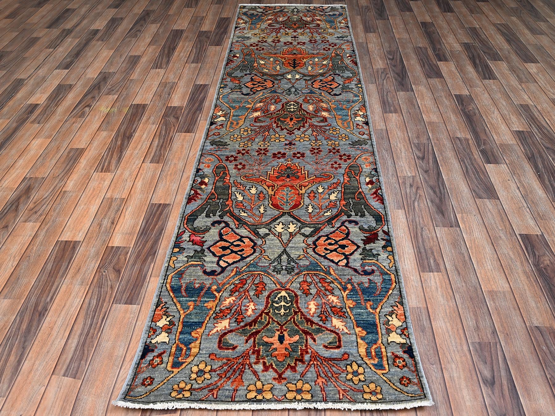 Tribal & Geometric hand-knotted wool runner in Gray, 2'8" x 9'9" — SKU O02364 (view 2)