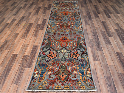 Tribal & Geometric hand-knotted wool runner in Gray, 2'8" x 9'9" — SKU O02364 (view 2)