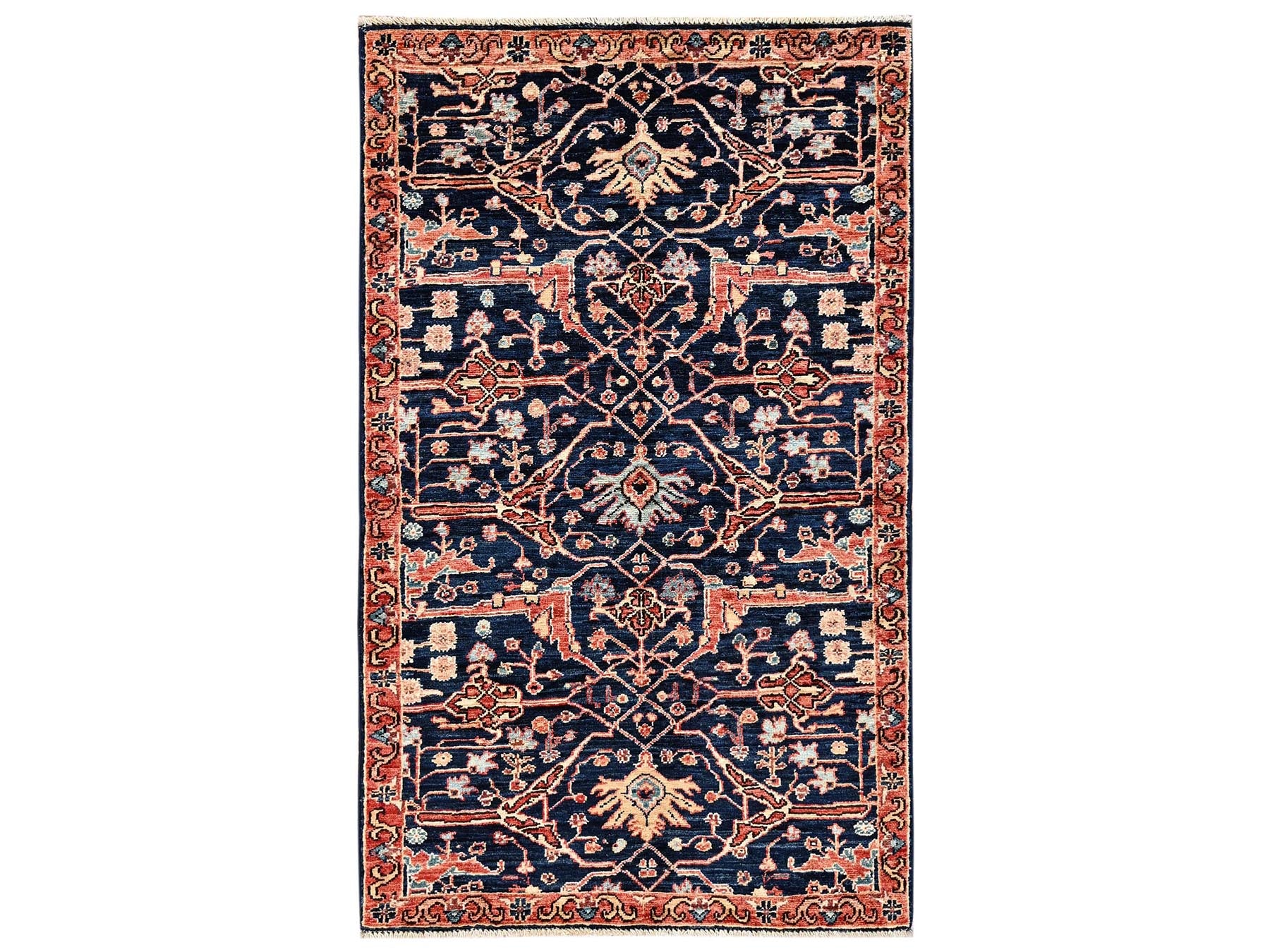 Blue 3'0" x 5'0" Tribal & Geometric Hand knotted Wool Rug - Sku: O02368