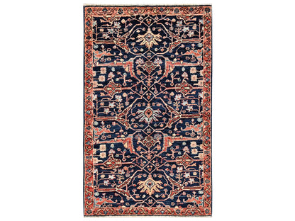 Blue 3'0" x 5'0" Tribal & Geometric Hand knotted Wool Rug - Sku: O02368