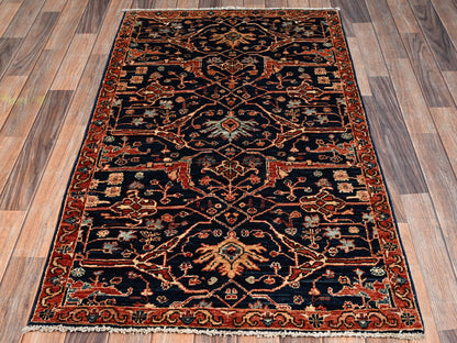 Blue 3'0" x 5'0" Tribal & Geometric Hand knotted Wool Rug - Sku: O02368
