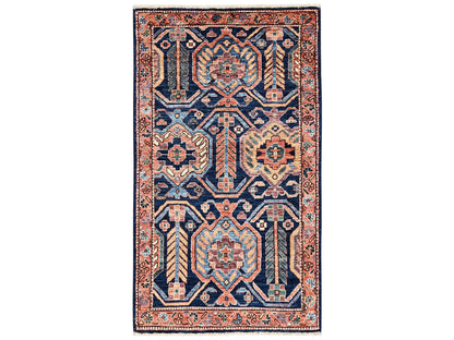 Blue 2'11" x 5'2" Tribal & Geometric Hand knotted Wool Rug - Sku: O02370