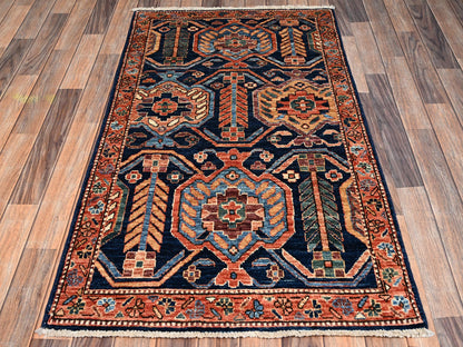 Blue 2'11" x 5'2" Tribal & Geometric Hand knotted Wool Rug - Sku: O02370