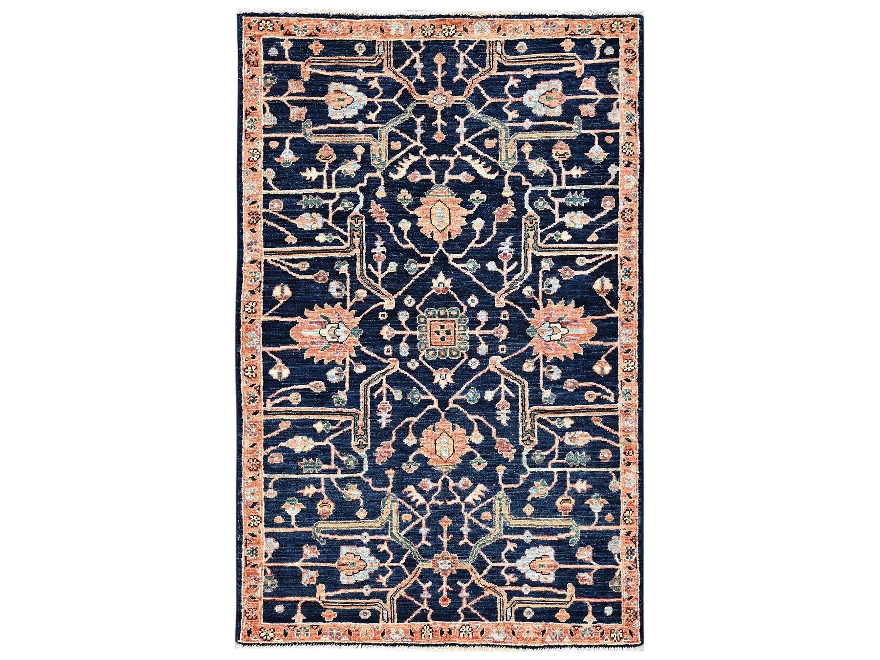 Blue 3'2" x 5'0" Tribal & Geometric Hand knotted Wool Rug - Sku: O02371