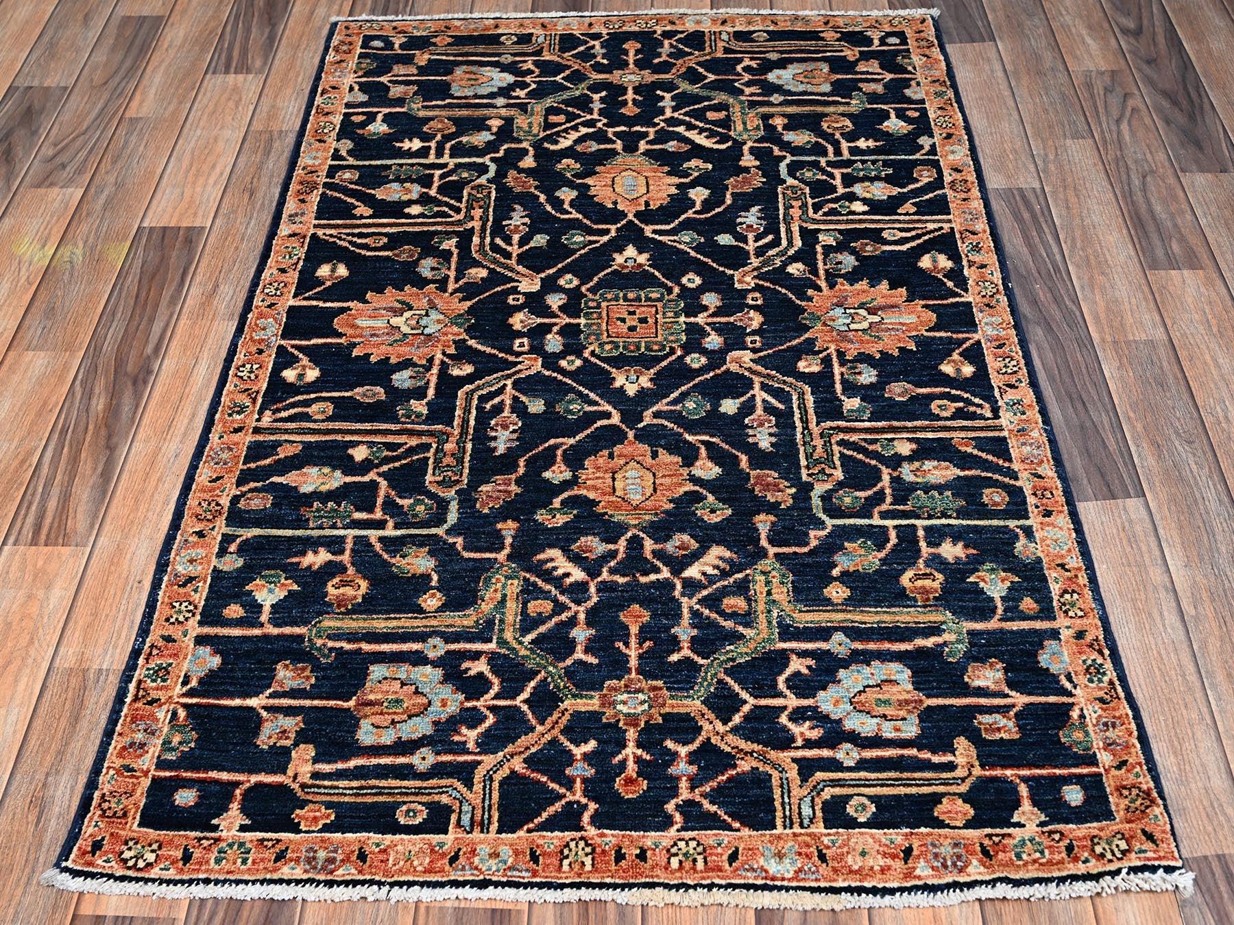 Blue 3'2" x 5'0" Tribal & Geometric Hand knotted Wool Rug - Sku: O02371