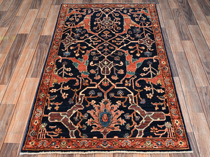 Blue 2'11" x 5'0" Tribal & Geometric Hand knotted Wool Rug - Sku: O02372