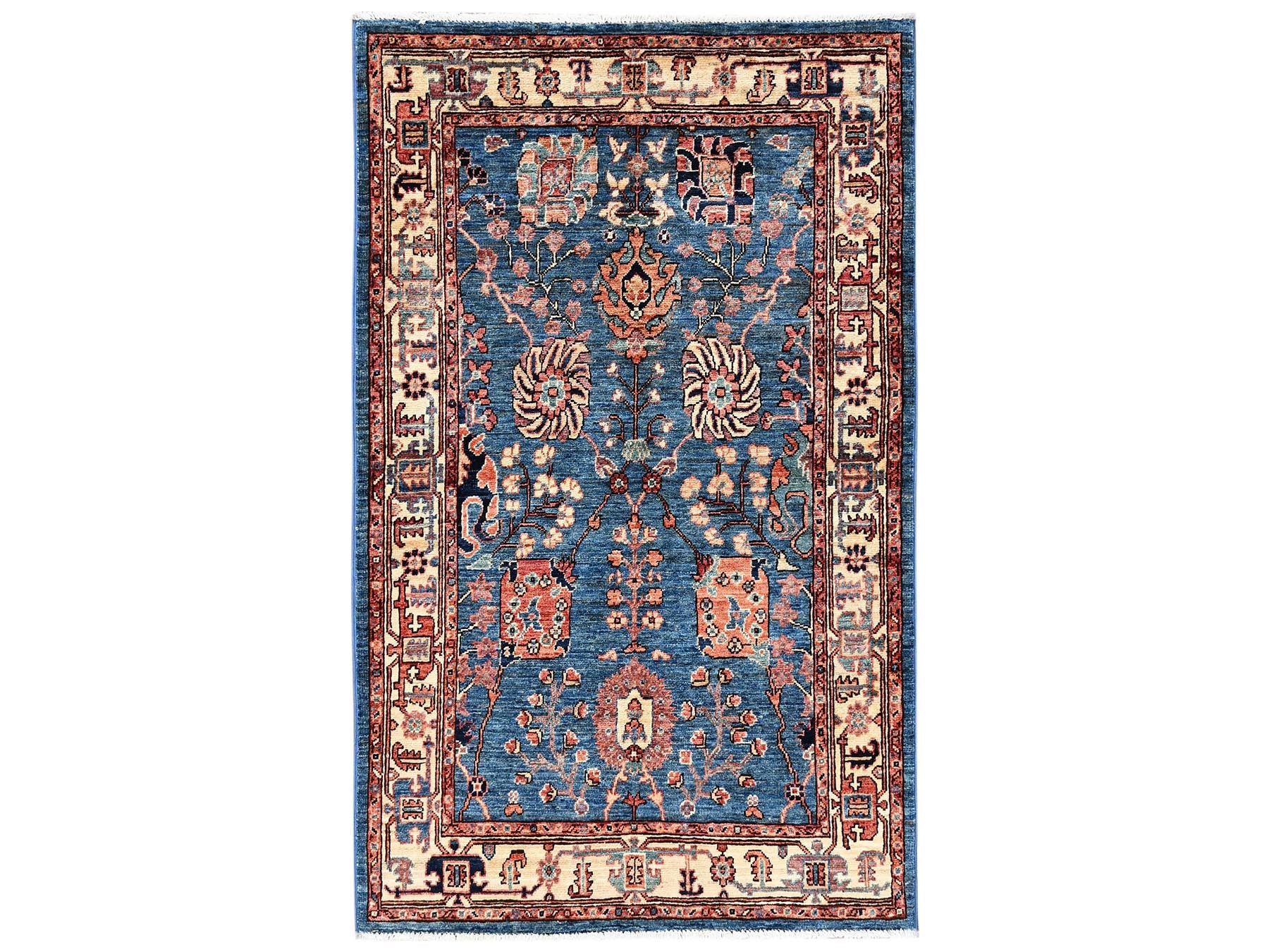 Blue 3'2" x 5'2" Tribal & Geometric Hand knotted Wool Rug - Sku: O02377