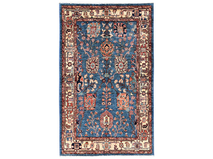 Blue 3'2" x 5'2" Tribal & Geometric Hand knotted Wool Rug - Sku: O02377