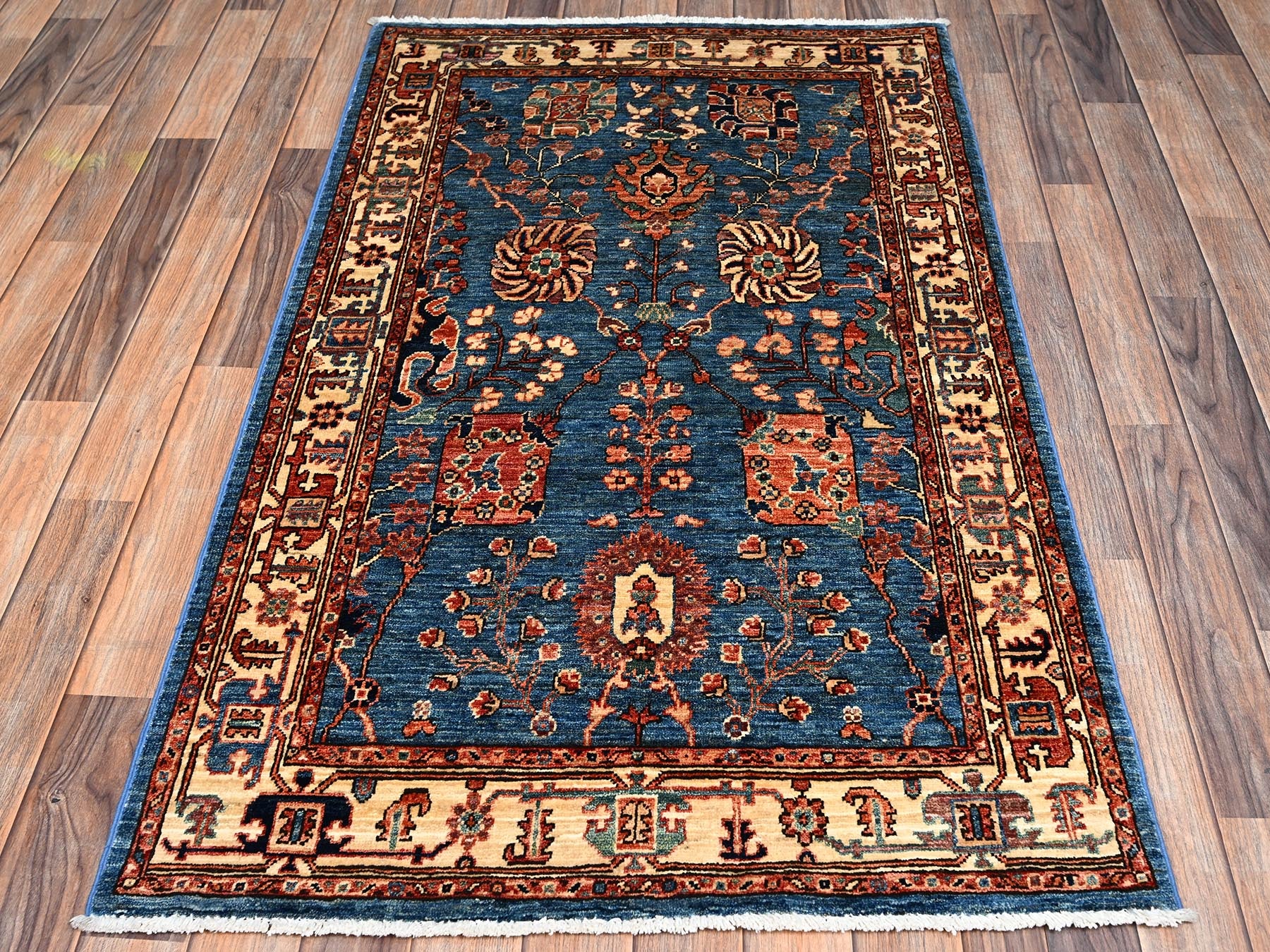 Blue 3'2" x 5'2" Tribal & Geometric Hand knotted Wool Rug - Sku: O02377