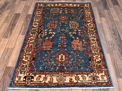 Blue 3'2" x 5'2" Tribal & Geometric Hand knotted Wool Rug - Sku: O02377
