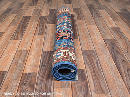 Blue 3'2" x 5'2" Tribal & Geometric Hand knotted Wool Rug - Sku: O02377