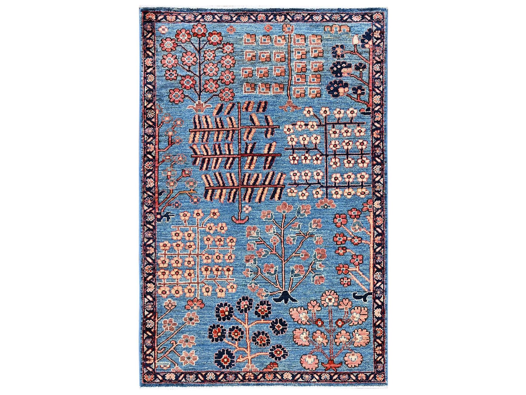 Blue 3'1" x 4'10" Tribal & Geometric Hand knotted Wool Rug - Sku: O02378