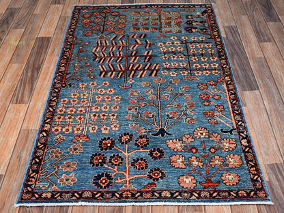 Blue 3'1" x 4'10" Tribal & Geometric Hand knotted Wool Rug - Sku: O02378