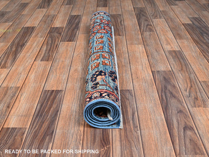 Blue 3'1" x 4'10" Tribal & Geometric Hand knotted Wool Rug - Sku: O02378