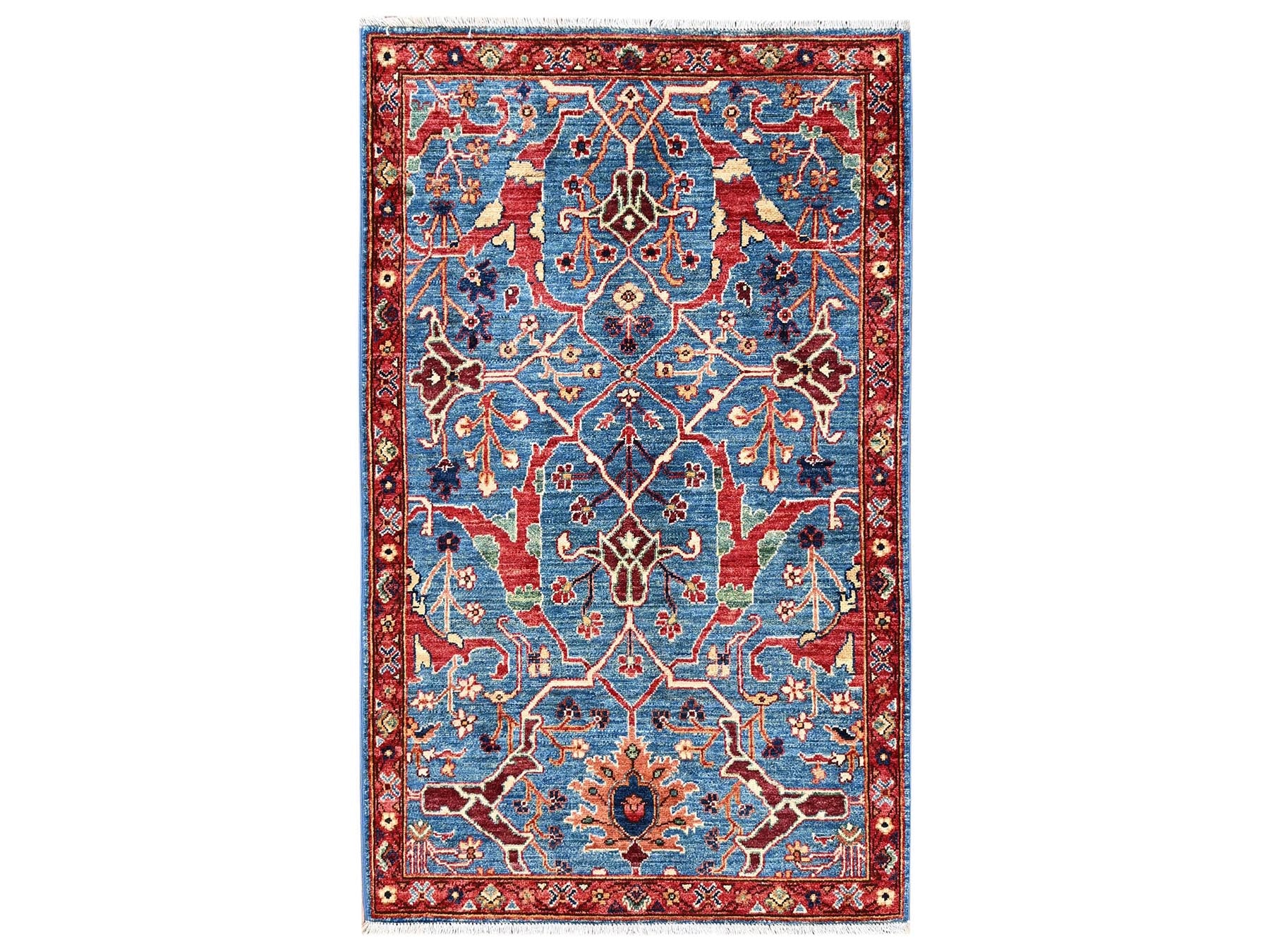 Blue 3'0" x 4'10" Tribal & Geometric Hand knotted Wool Rug - Sku: O02379