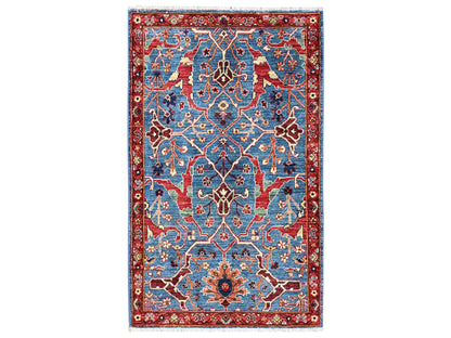 Blue 3'0" x 4'10" Tribal & Geometric Hand knotted Wool Rug - Sku: O02379