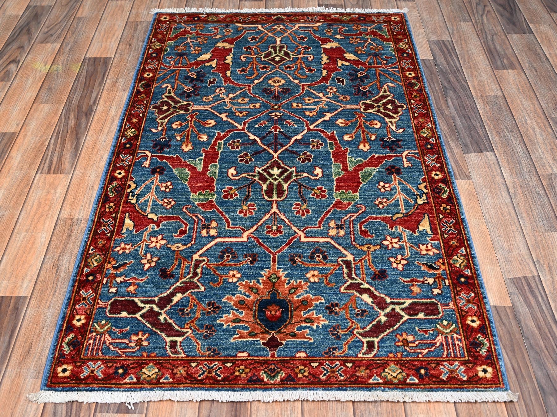 Blue 3'0" x 4'10" Tribal & Geometric Hand knotted Wool Rug - Sku: O02379