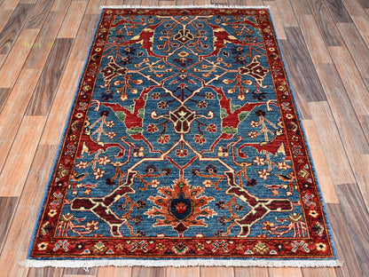 Blue 3'0" x 4'10" Tribal & Geometric Hand knotted Wool Rug - Sku: O02379