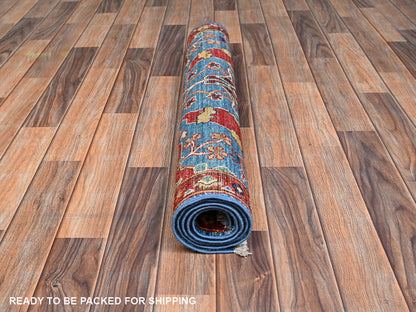 Blue 3'0" x 4'10" Tribal & Geometric Hand knotted Wool Rug - Sku: O02379