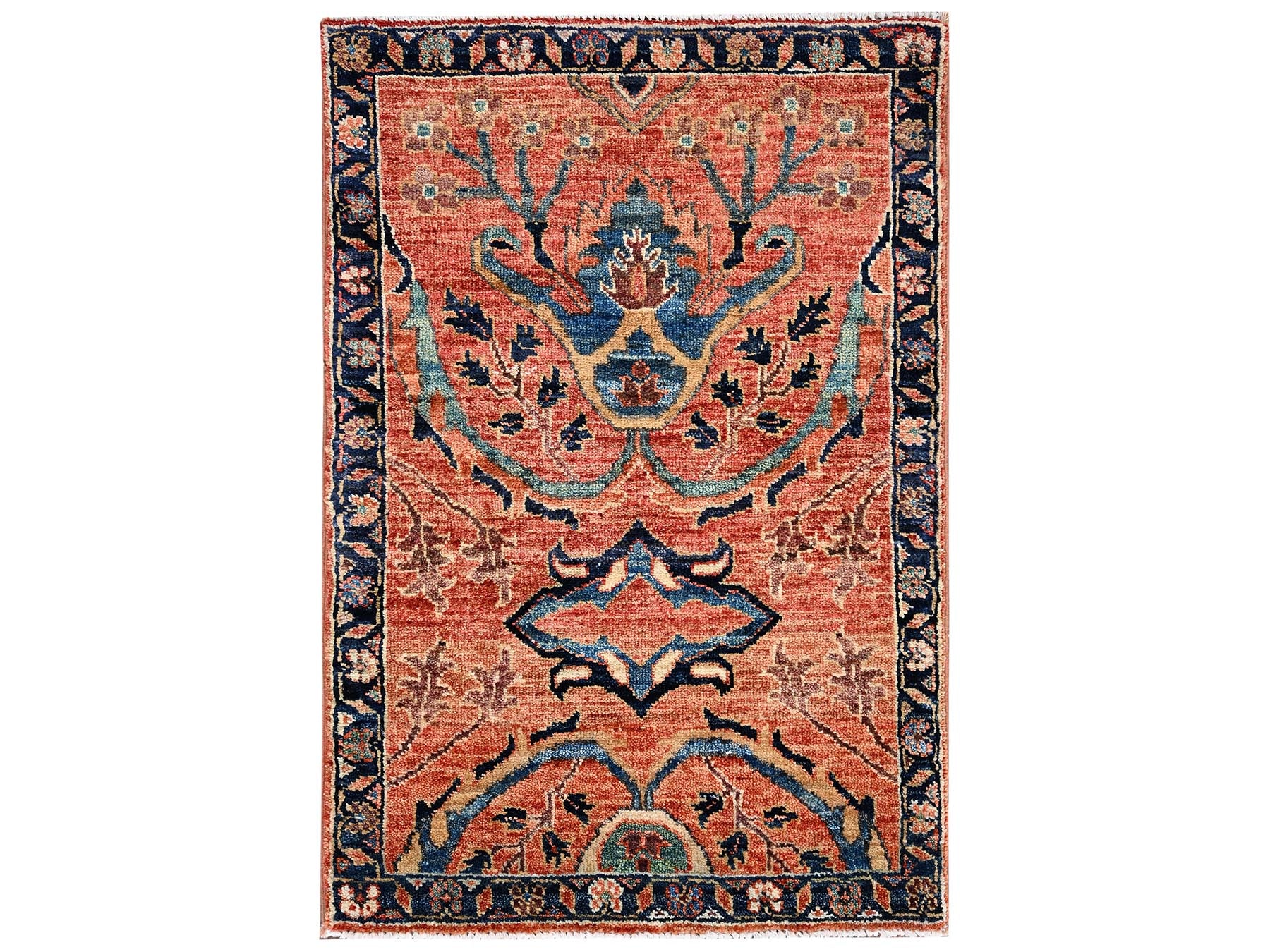 Heriz Tribal & Geometric hand-knotted wool rug in Red & Midnight Blue, 2'1" x 3'1" — SKU O02381