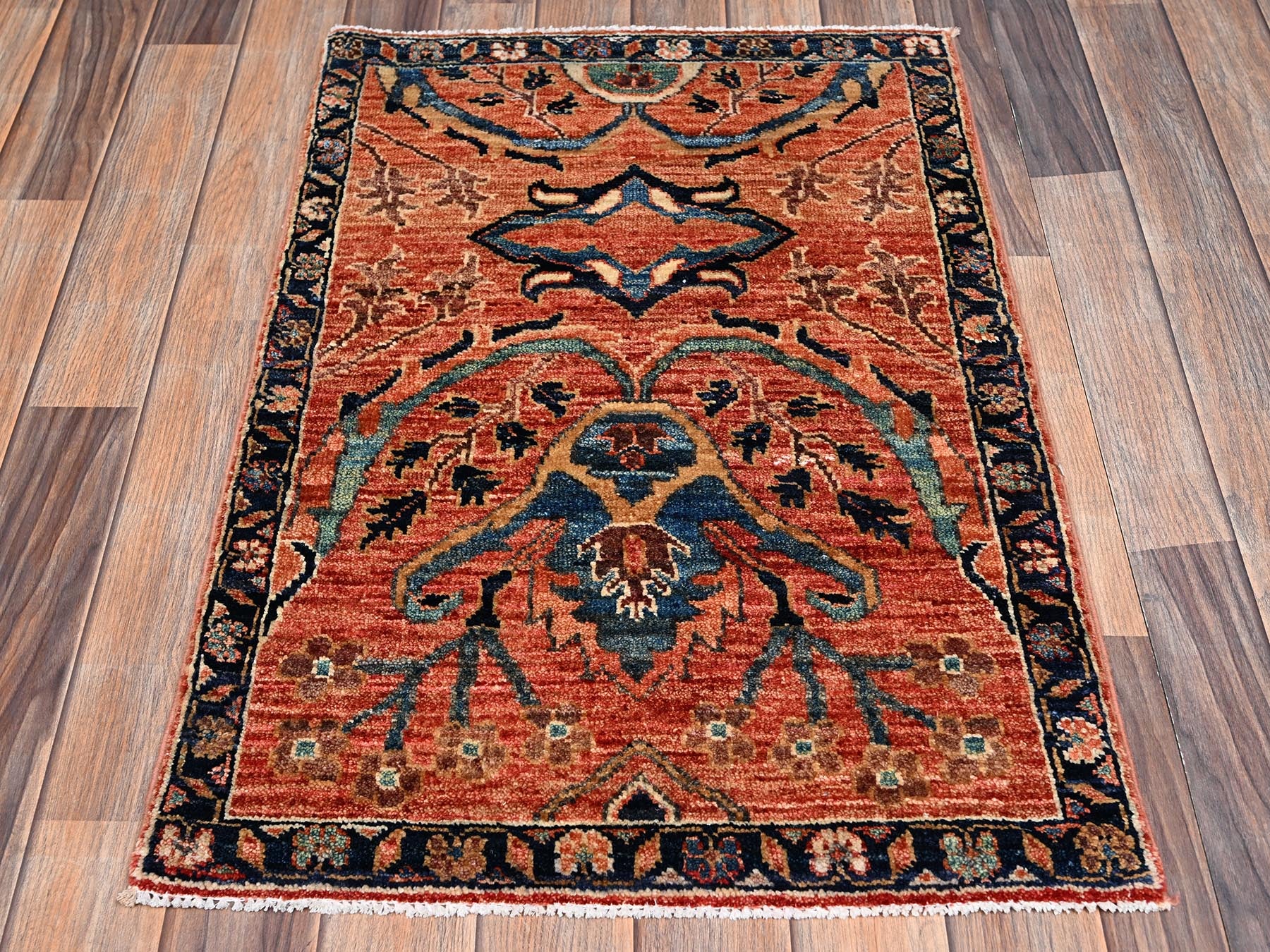 Heriz Tribal & Geometric hand-knotted wool rug in Red & Midnight Blue, 2'1" x 3'1" — SKU O02381 (view 2)