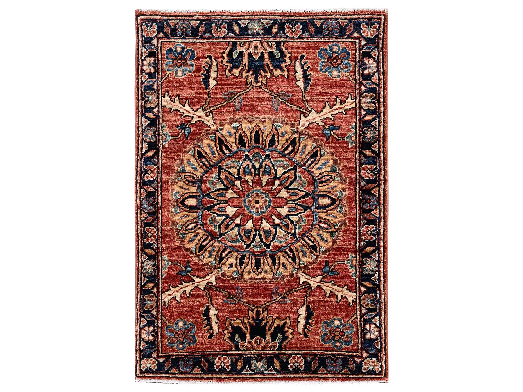 Red 1'11" x 2'11" Tribal & Geometric Hand knotted Wool Rug - Sku: O02382
