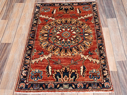 Red 1'11" x 2'11" Tribal & Geometric Hand knotted Wool Rug - Sku: O02382
