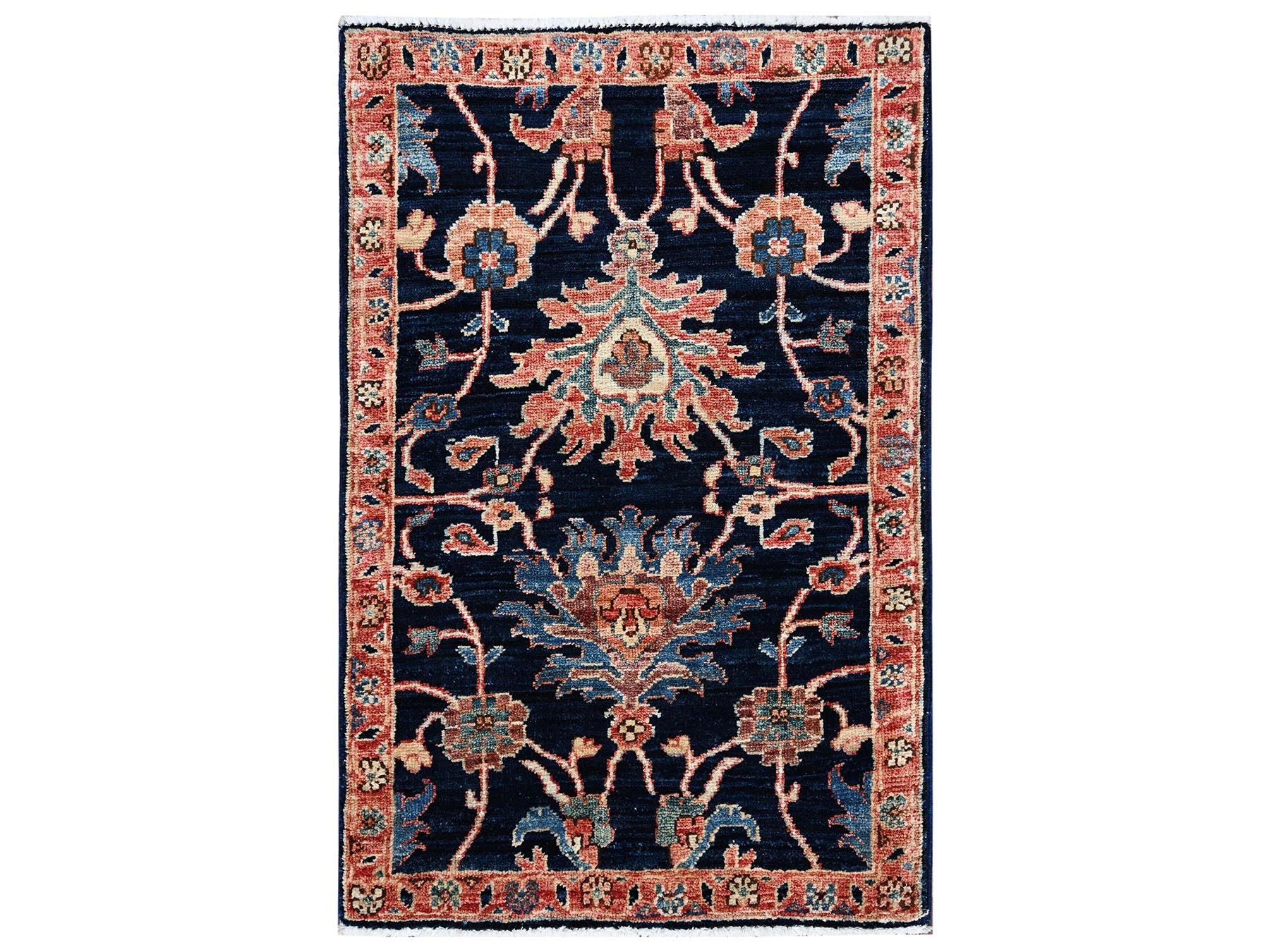 Blue 2'0" x 3'0" Tribal & Geometric Hand knotted Wool Rug - Sku: O02384