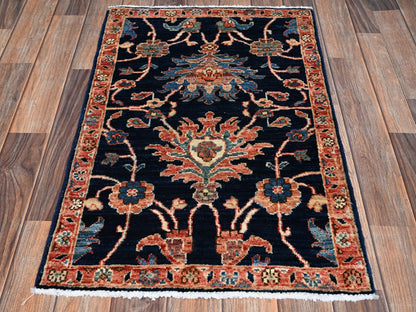 Blue 2'0" x 3'0" Tribal & Geometric Hand knotted Wool Rug - Sku: O02384