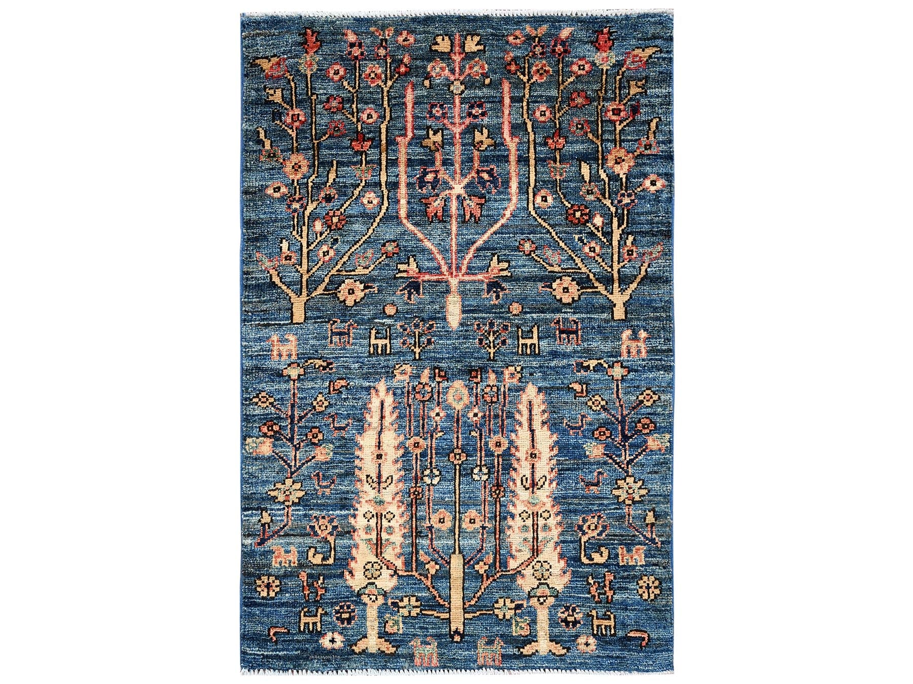 Blue 2'2" x 3'3" Tribal & Geometric Hand knotted Wool Rug - Sku: O02387