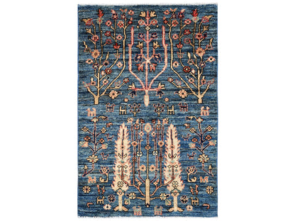 Blue 2'2" x 3'3" Tribal & Geometric Hand knotted Wool Rug - Sku: O02387