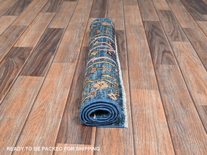 Blue 2'2" x 3'3" Tribal & Geometric Hand knotted Wool Rug - Sku: O02387