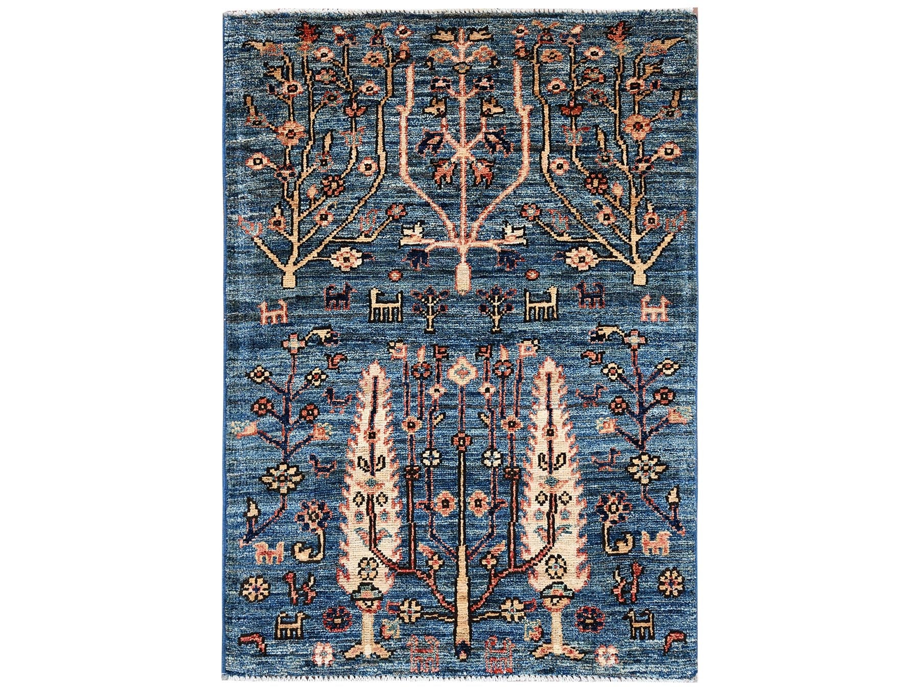 Blue 2'2" x 3'4" Tribal & Geometric Hand knotted Wool Rug - Sku: O02388