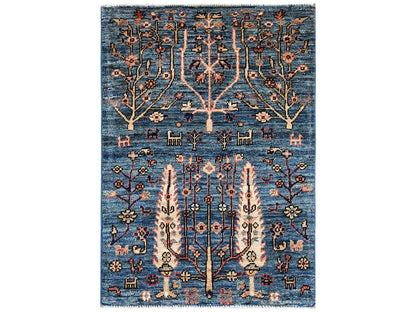 Blue 2'2" x 3'4" Tribal & Geometric Hand knotted Wool Rug - Sku: O02388