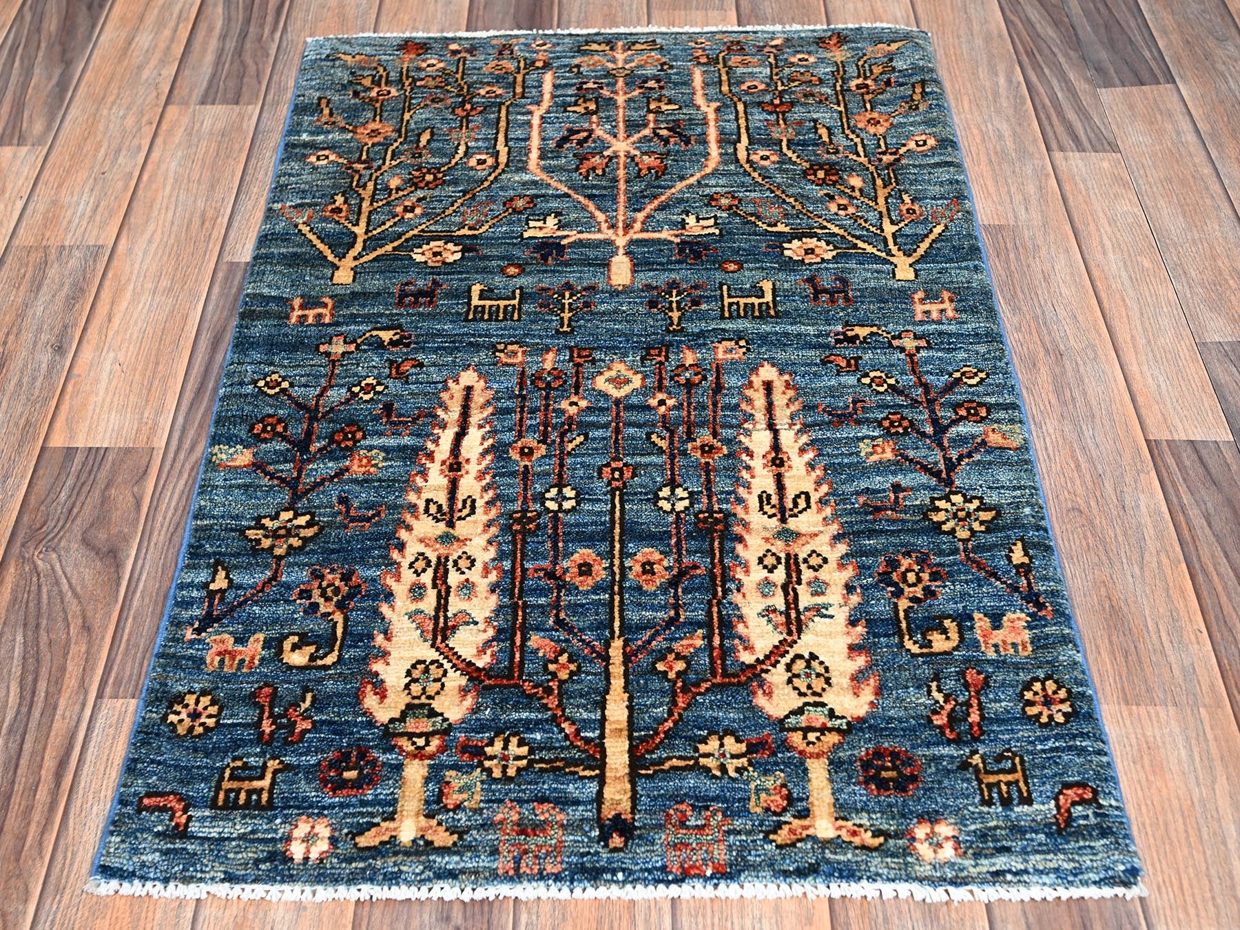 Blue 2'2" x 3'4" Tribal & Geometric Hand knotted Wool Rug - Sku: O02388