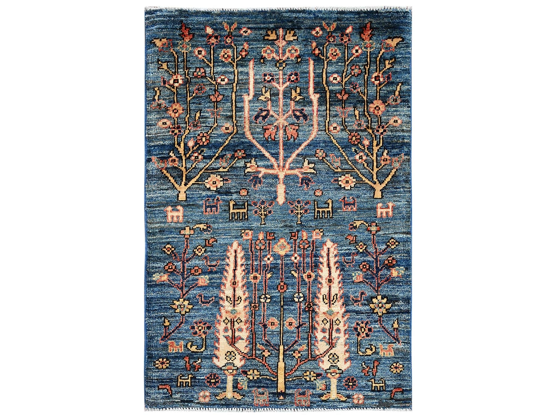 Blue 2'2" x 3'3" Tribal & Geometric Hand knotted Wool Rug - Sku: O02389
