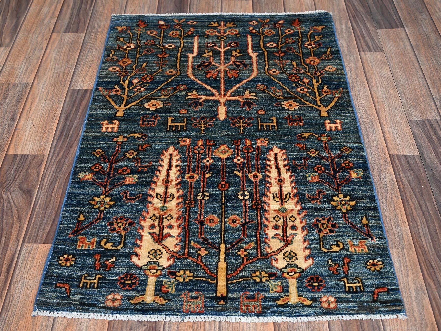 Blue 2'2" x 3'3" Tribal & Geometric Hand knotted Wool Rug - Sku: O02389