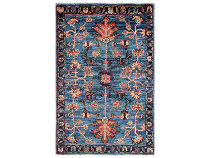 Blue 2'2" x 3'3" Tribal & Geometric Hand knotted Wool Rug - Sku: O02390