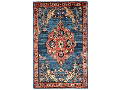 Blue 1'11" x 3'2" Tribal & Geometric Hand knotted Wool Rug - Sku: O02391