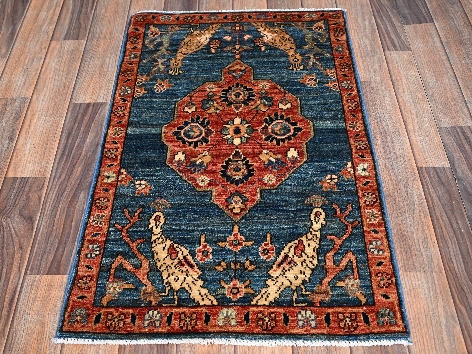 Blue 1'11" x 3'2" Tribal & Geometric Hand knotted Wool Rug - Sku: O02391