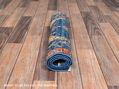 Blue 1'11" x 3'2" Tribal & Geometric Hand knotted Wool Rug - Sku: O02391
