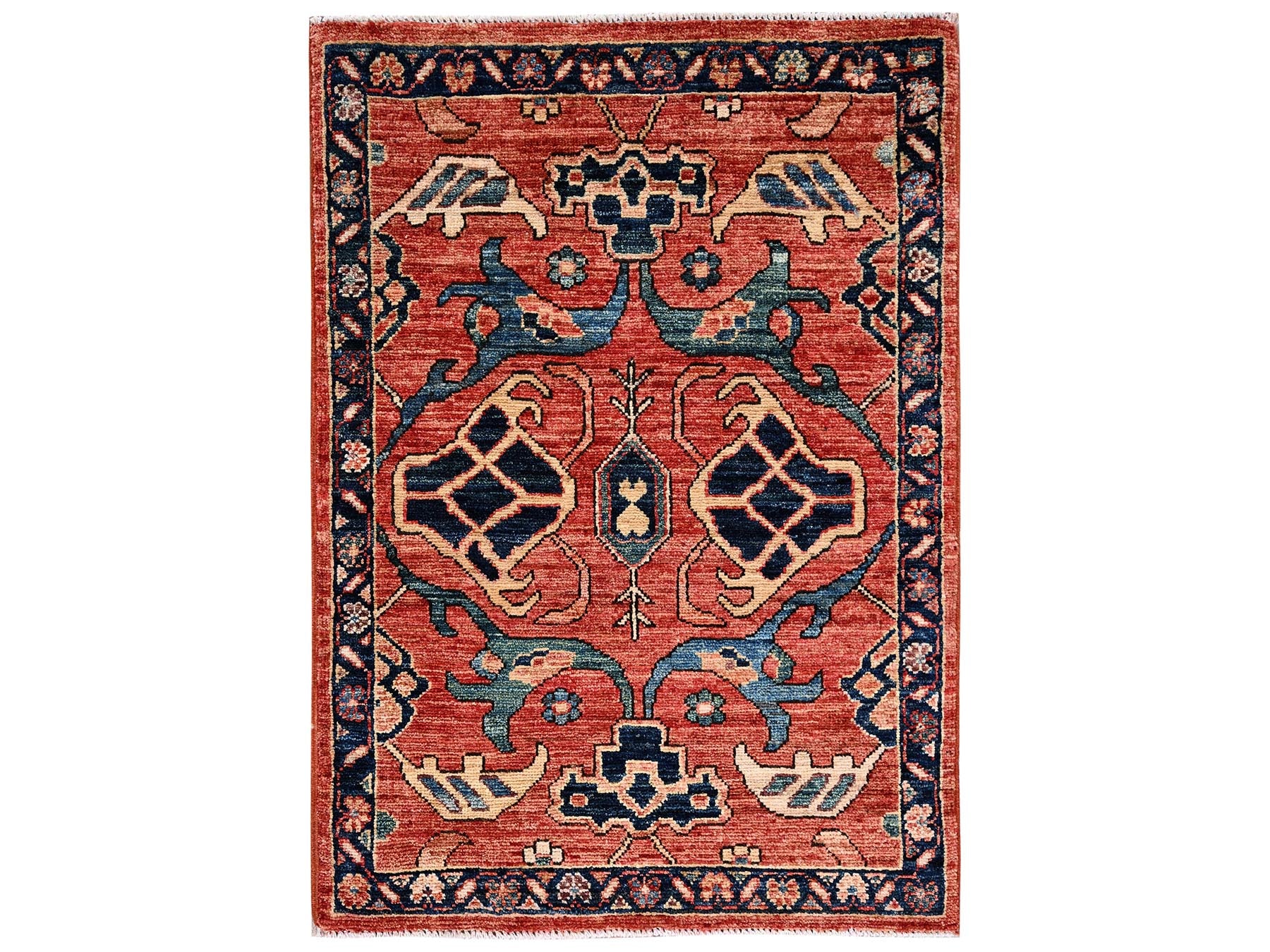 Tribal & Geometric hand-knotted wool rug in Red & Midnight Blue, 2'2" x 2'11" — SKU O02395