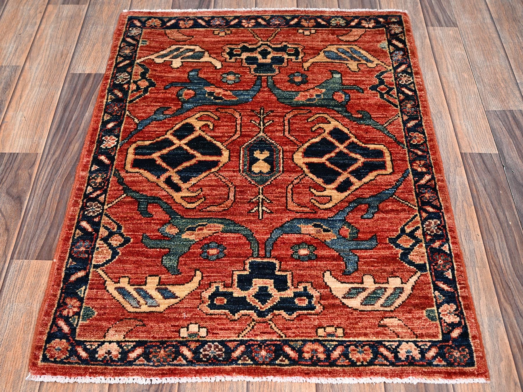 Tribal & Geometric hand-knotted wool rug in Red & Midnight Blue, 2'2" x 2'11" — SKU O02395 (view 2)