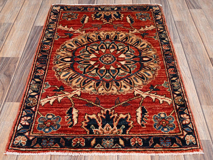 Tribal & Geometric hand-knotted wool rug in Red & Midnight Blue, 1'11" x 2'10" — SKU O02396 (view 2)