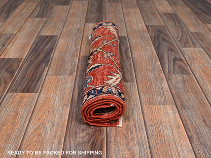 Tribal & Geometric hand-knotted wool rug in Red & Midnight Blue, 1'11" x 2'10" — SKU O02396 (view 5)