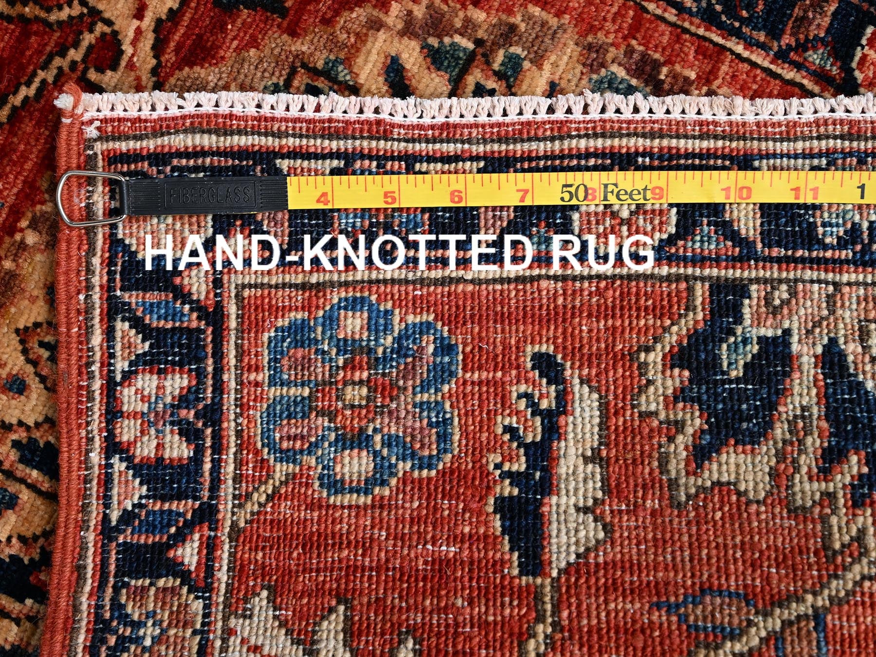 Tribal & Geometric hand-knotted wool rug in Red & Midnight Blue, 1'11" x 2'10" — SKU O02396 (view 7)