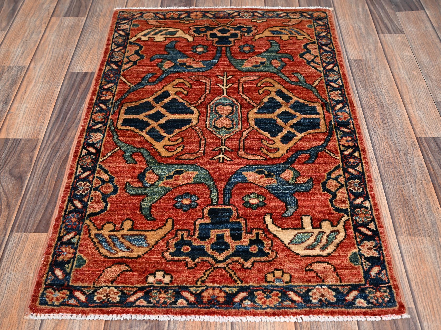 Tribal & Geometric hand-knotted wool rug in Red & Midnight Blue, 2' x 3' — SKU O02397 (view 2)