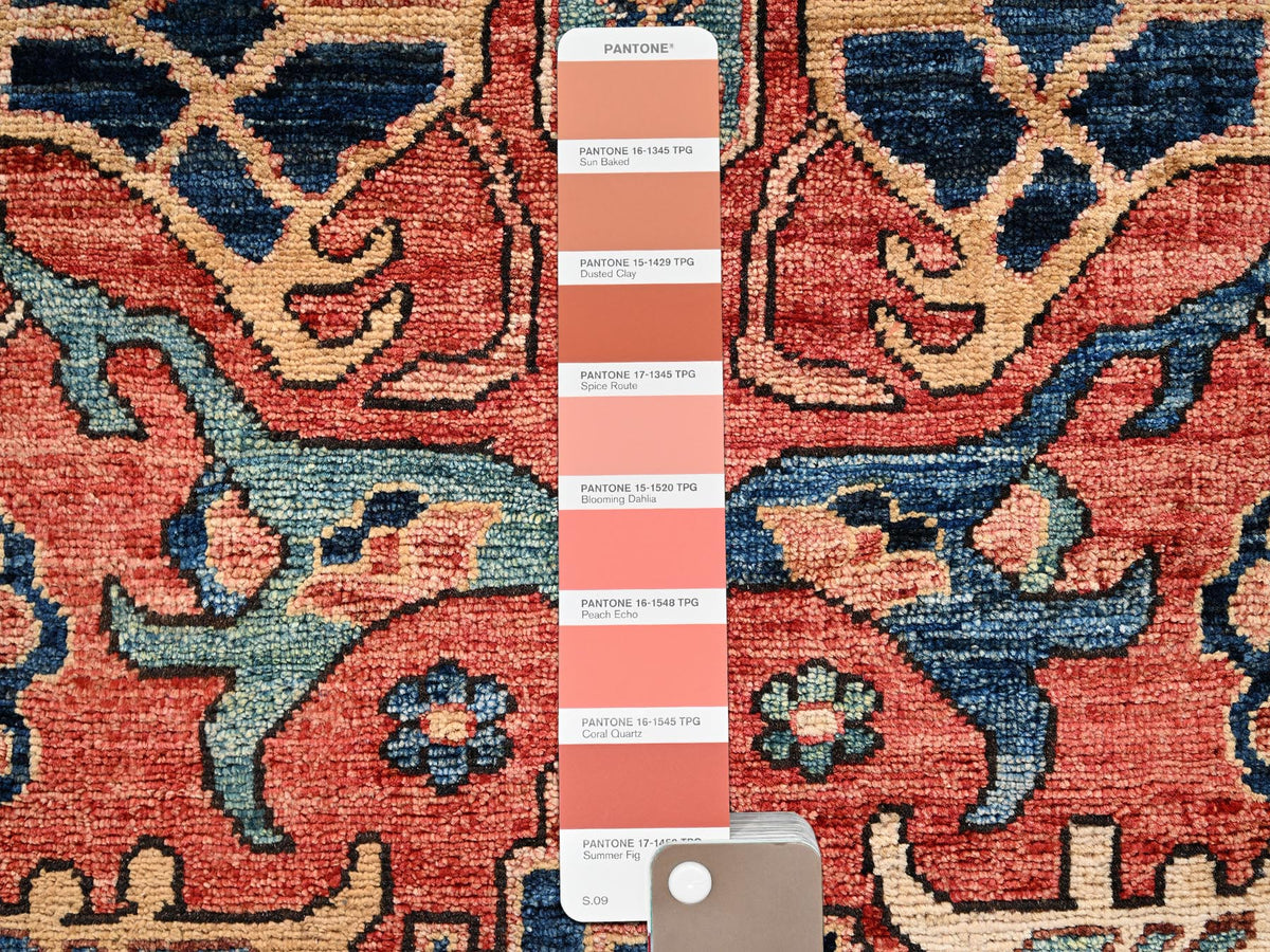 Tribal & Geometric hand-knotted wool rug in Red & Midnight Blue, 2' x 3' — SKU O02397 (view 4)